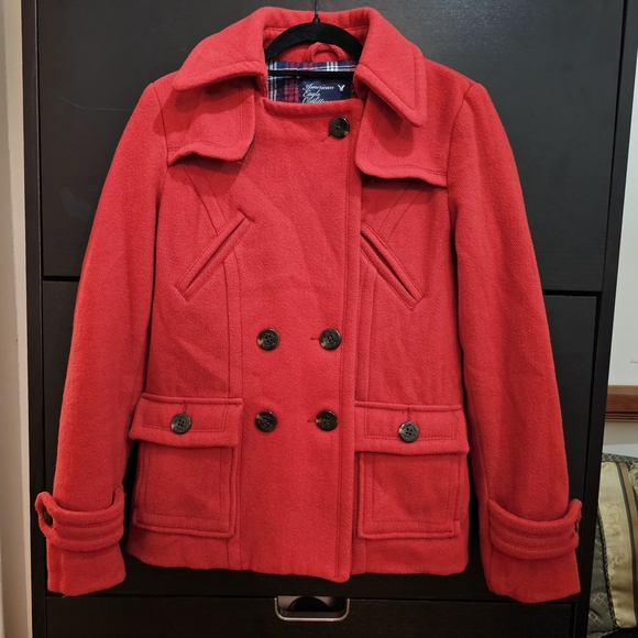 American Eagle Outfitters Wool Blend Double Breasted Peacoat Medium Red - Picture 3 of 16